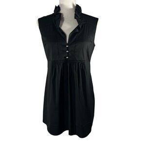 Mantu Women's Black Sleeveless V-neck Button-Down Ruffled Top Size 6